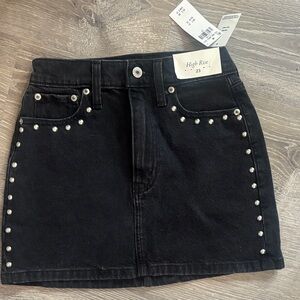 Abercrombie NWT Black High-Rise Studded Denim Mini Skirt